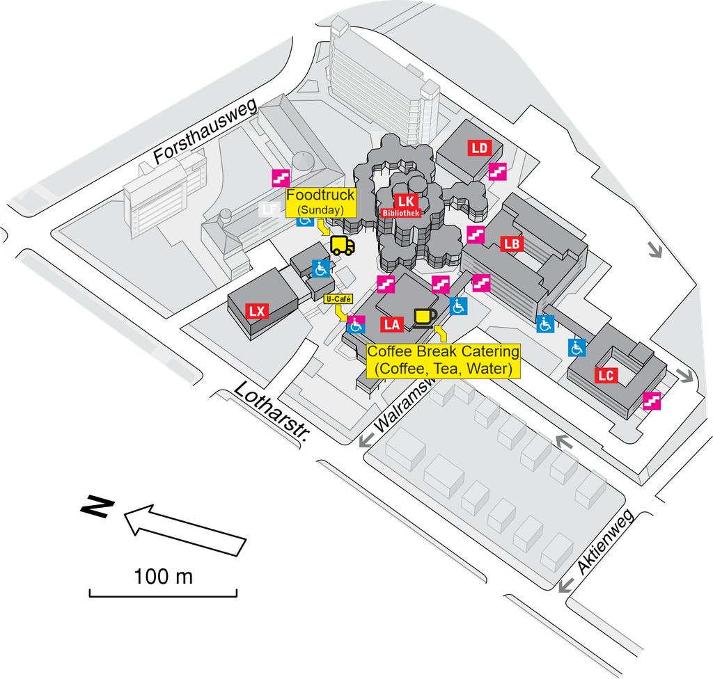 Location of food and drink locations on the campus